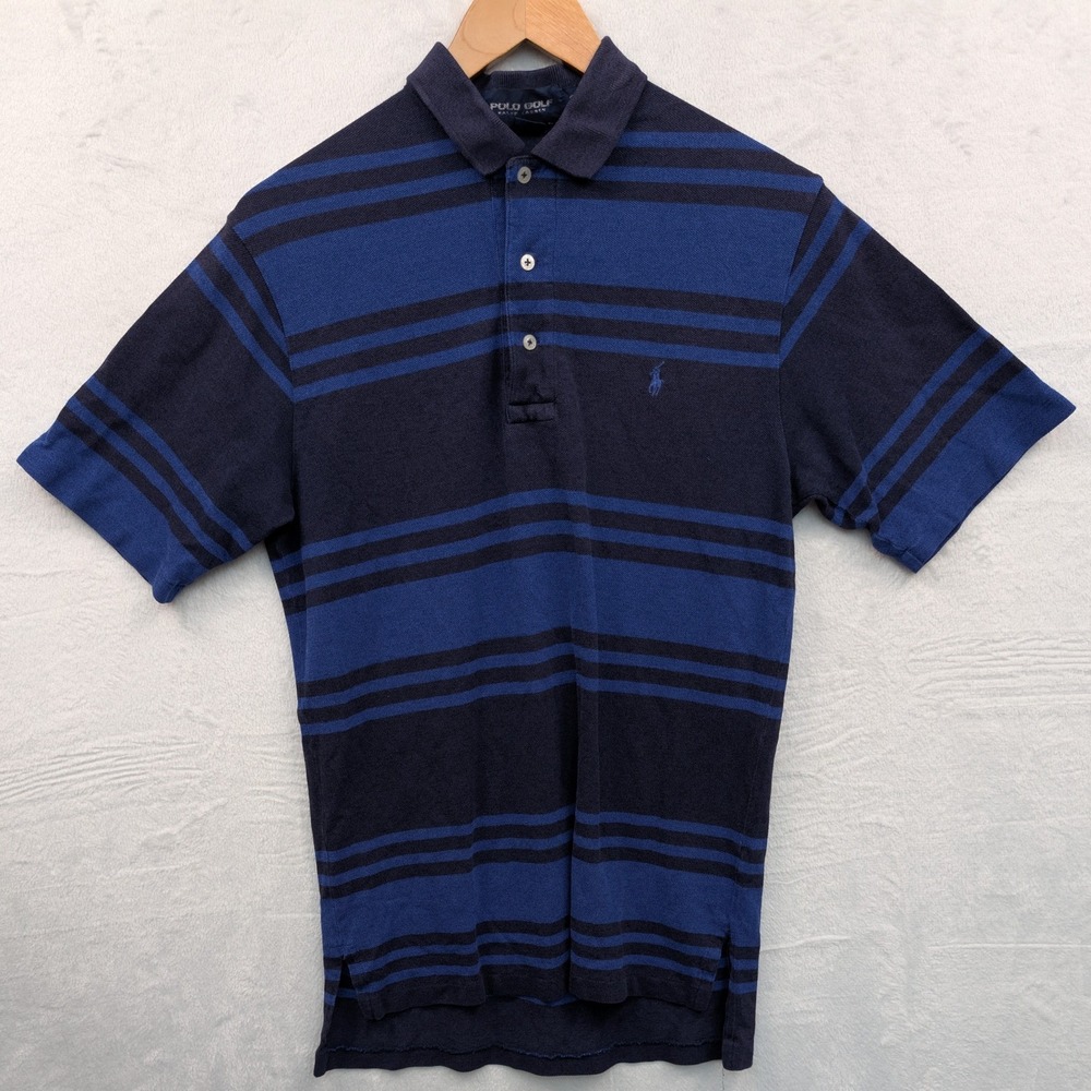 VTG Polo Golf Ralph Lauren Polo Men's Small Blue Striped Pique Preppy Sporty 90s